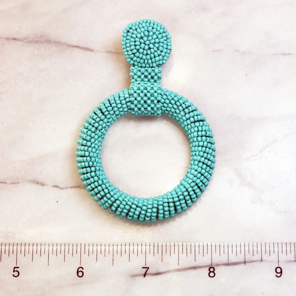 Kenneth Jay Lane Turquoise Seed Bead Hoop Earrings 🩵 NWT - Picture 12 of 15